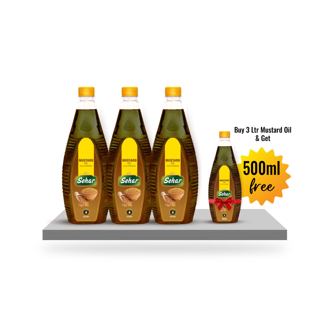 Pack of 3 Sehar Mustard Oil 1000ml + 500ml Free